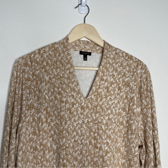 Talbots V Neck Tan and White Chevron Print Blouse - Picture 2 of 6